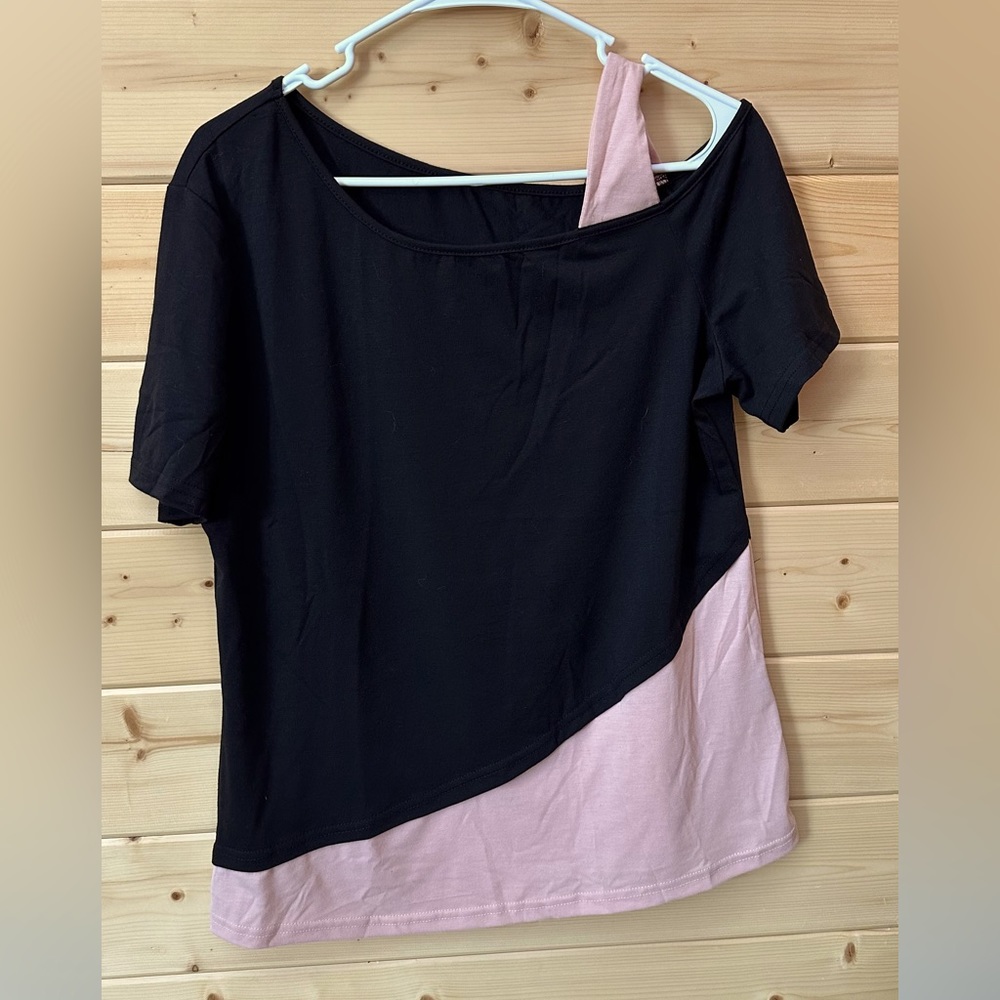 Two Tone Asymmetrical Neck Tee Brand New